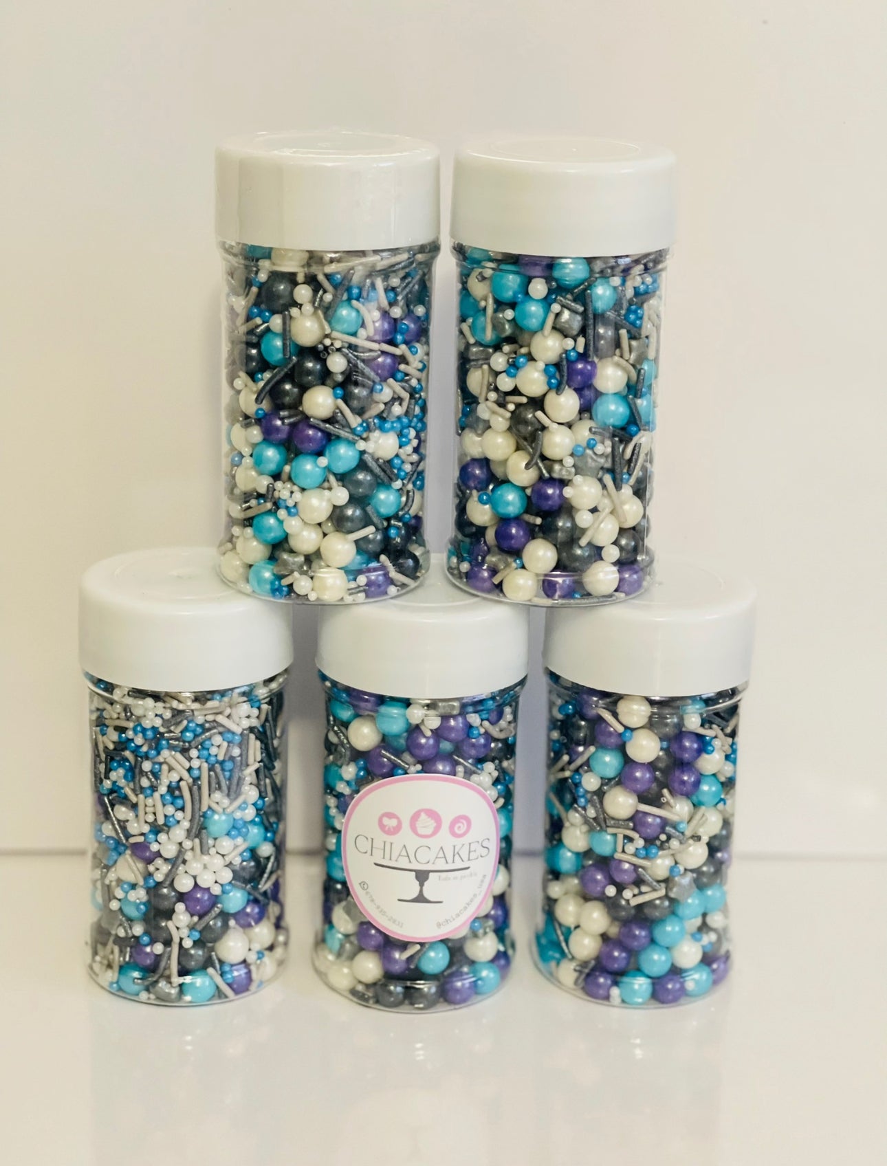 Sprinkles de Pastelería Mixtos: Azul, Morado, Plateado, Blanco