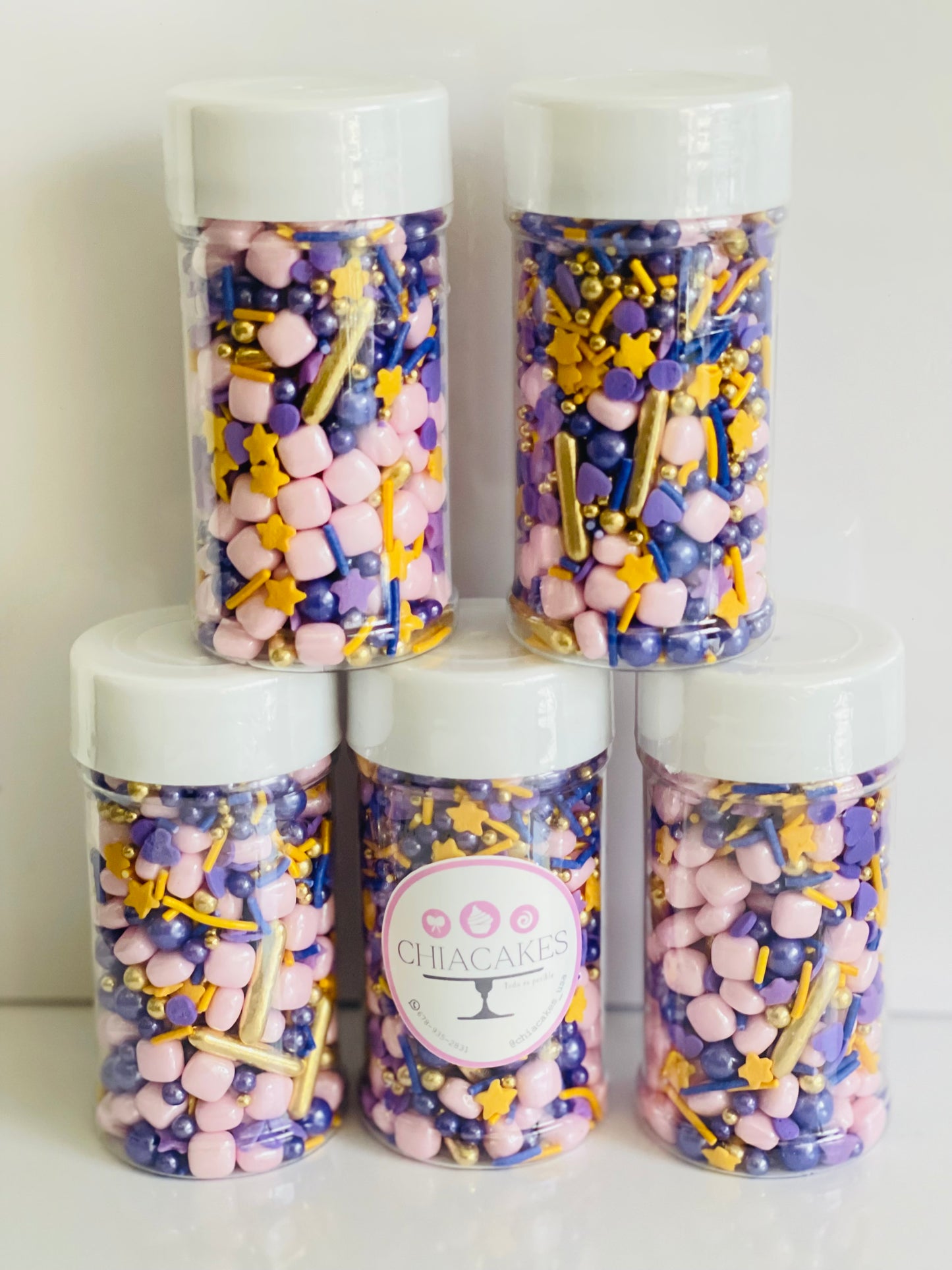 Sprinkles Mixtos: Dorado, Amarillo, Rosa y Morado